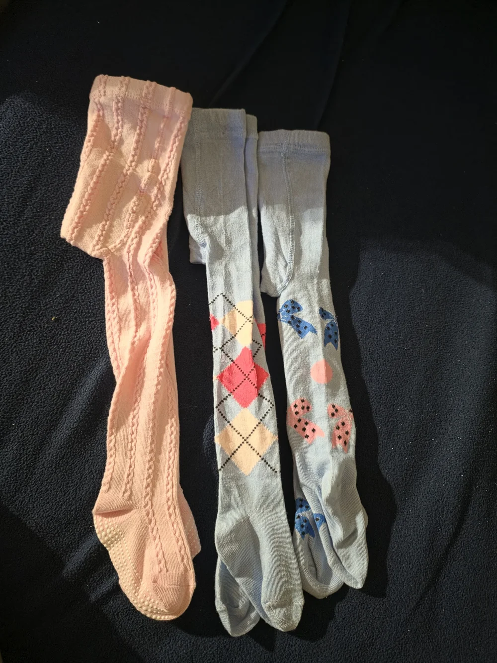 Kids Pink and Light Blue Patterned Tights - Pack of 3